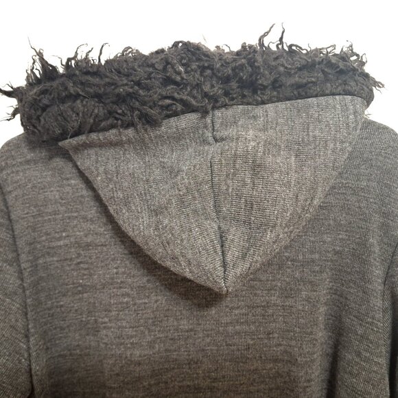 Made in Italy Very long dark grey sweater coat with hoody and faux fur trims - Picture 4 of 16